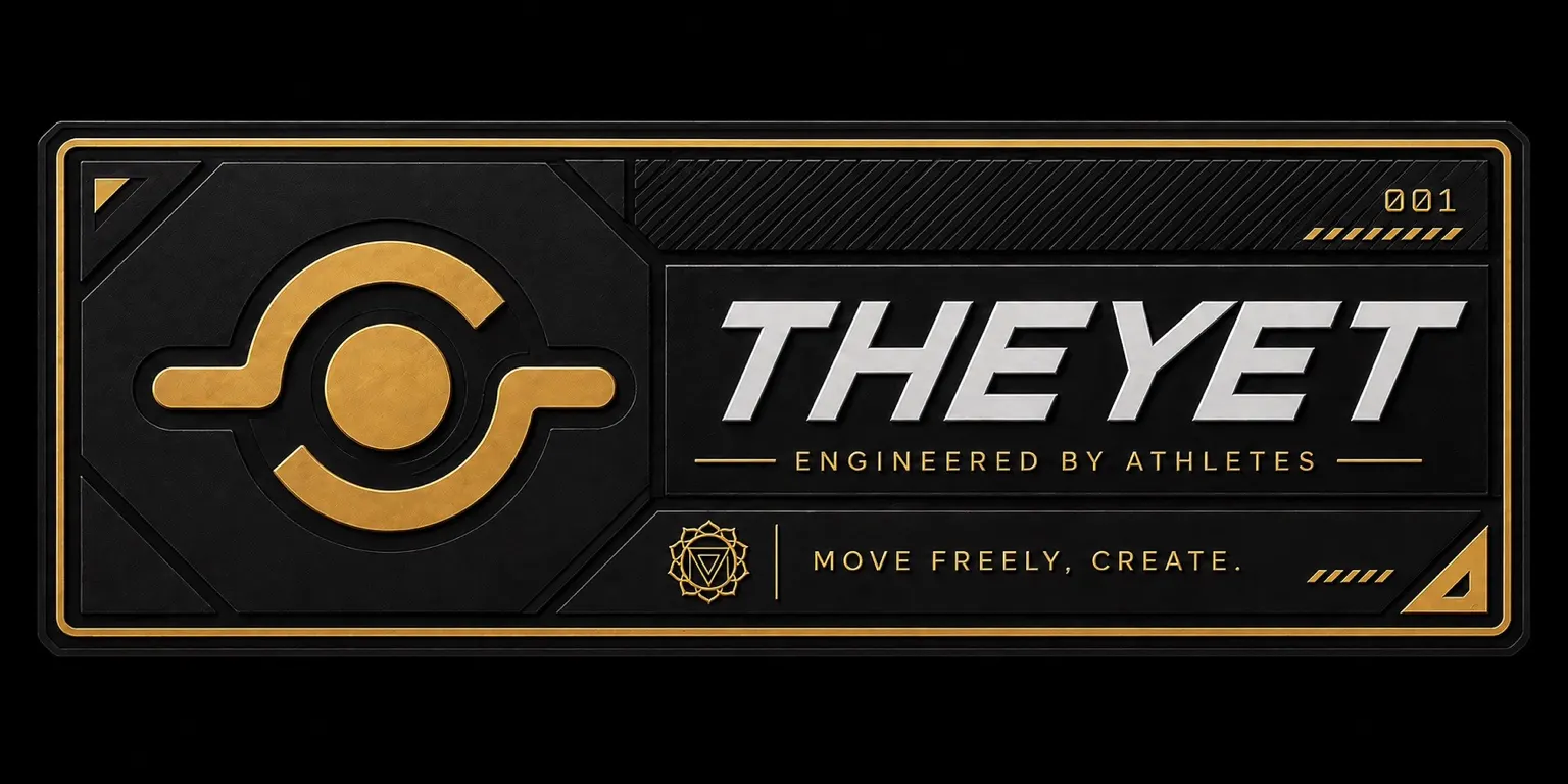 Placa grafica THEYET engineered by athletes en negro y dorado.